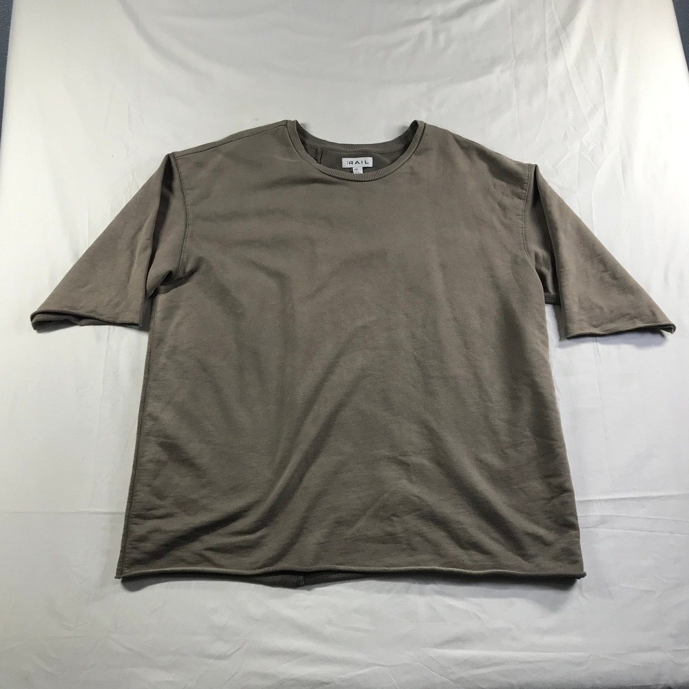 The Rail Mens Short Sleeve Sweatshirt Taupe Brown Cotton Raw Hem L/XL RN58665